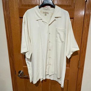 TOMMY BAHAMA 100% Silk Men's XXL Ivory Cream Button Down Short Sleeve Shirt